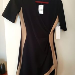 Black dress with beige trim